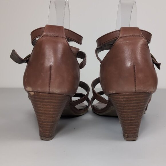 Coach And Four Genuine Leather Gladiator Beaded Strappy Wood Heels Boho - Picture 5 of 14